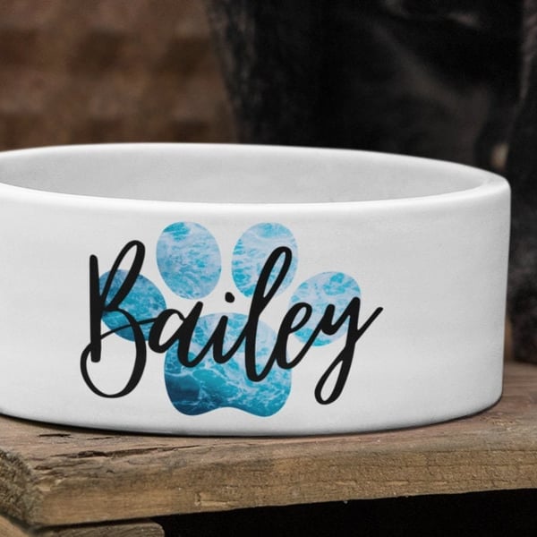 Personalised Name Pet Bowls Pet Paw Variation Colours Small Large Custom Name 