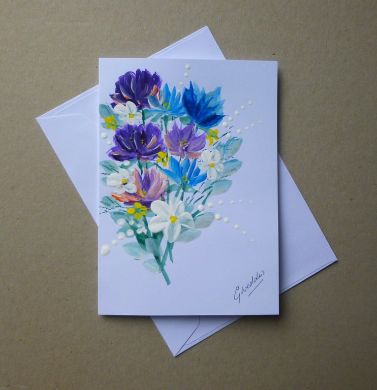 hand painted floral blank greetings card ( ref FA300 M2 )