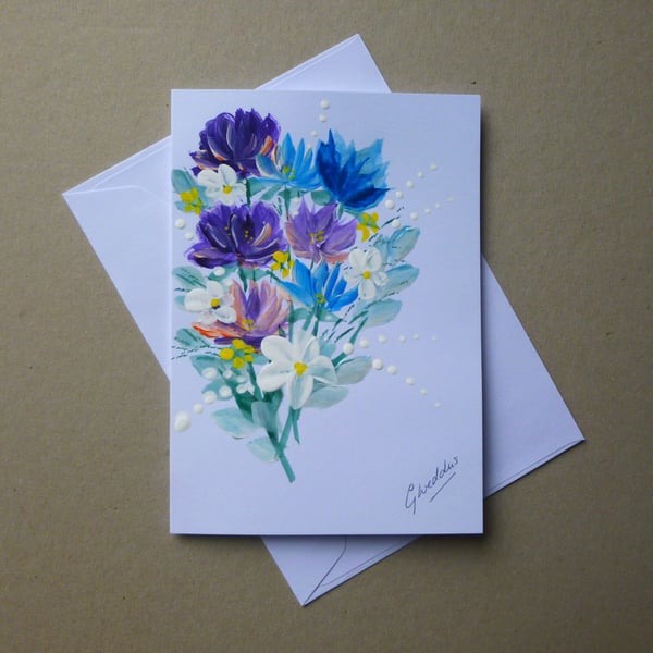 hand painted floral blank greetings card ( ref FA300 M2 )