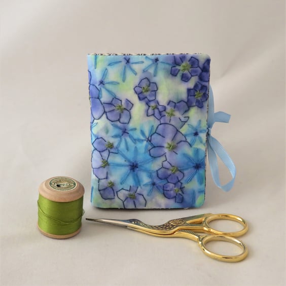 Needle book - hand-painted and embroidered flowers on upcycled fabric
