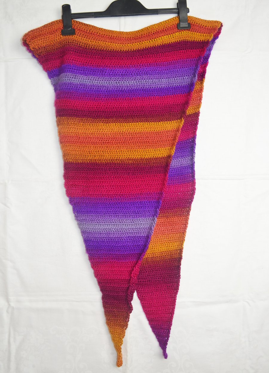 Hand Crochet Shawl 100% Acrylic Hobbii Carnival Tenerife Multicolour ca 210x57cm