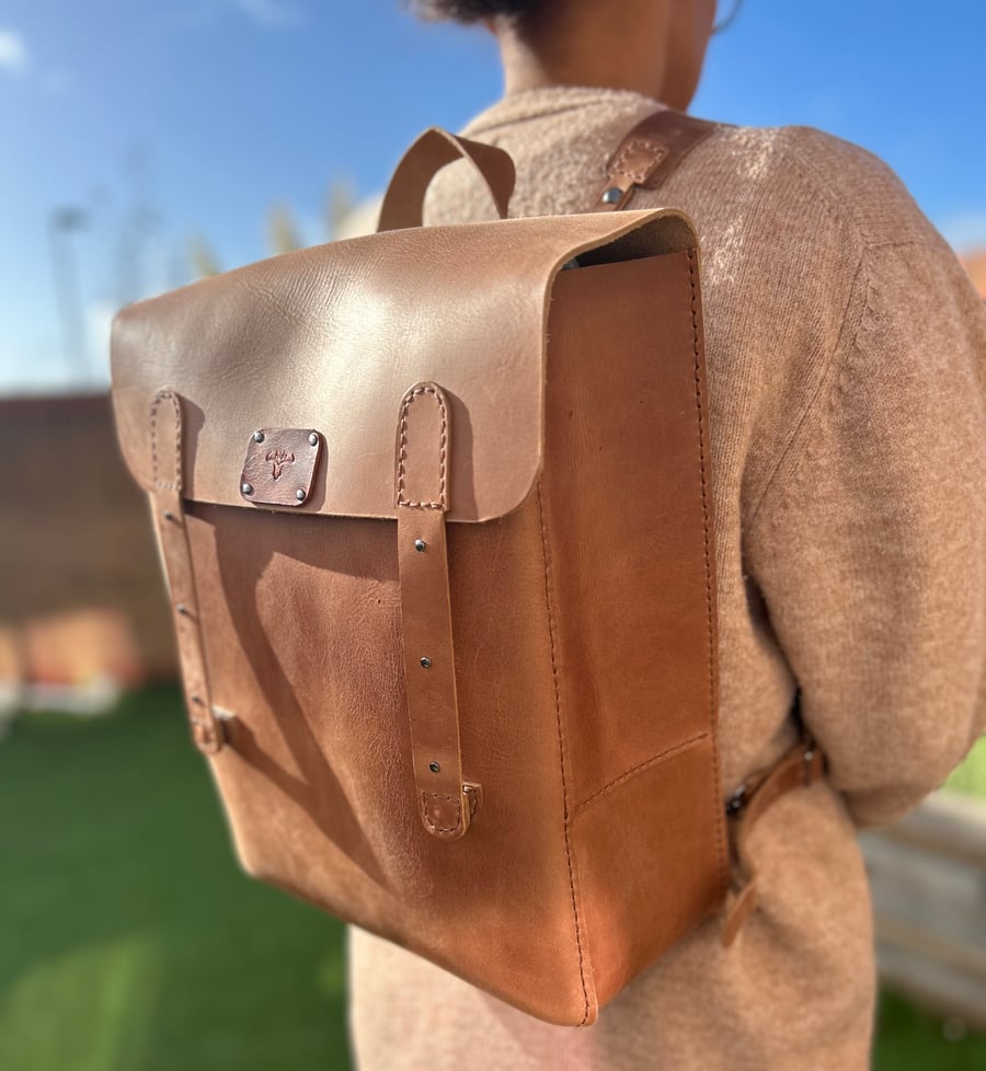 Leather backpack brown handmade 
