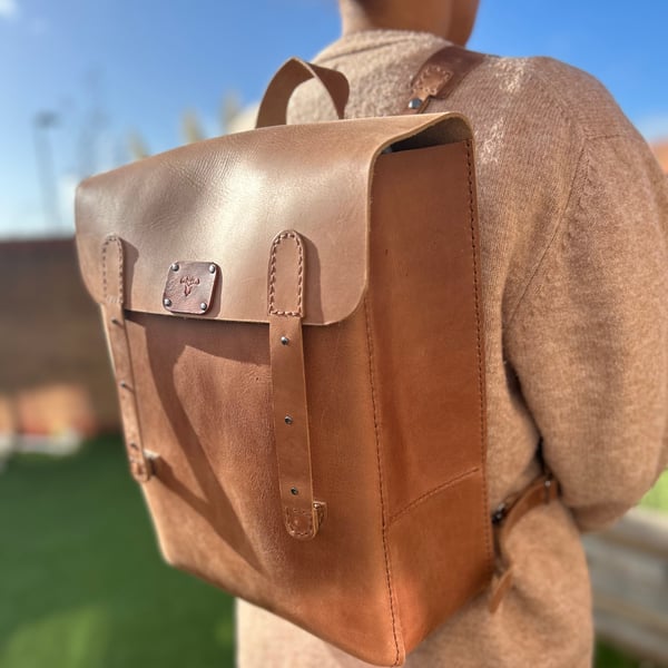 Leather backpack Brown handmade 