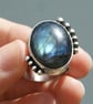 Large Labradorite Rustic Ring, Sterling Silver and Copper Ring Size R - Image 9