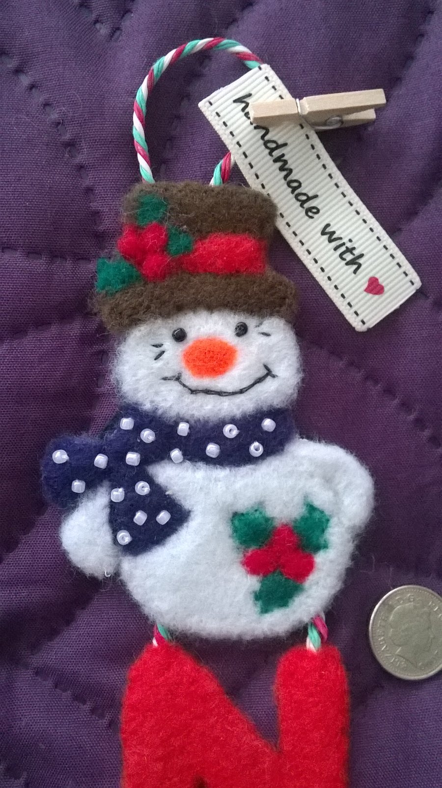 Needle Felt Christmas Wall Hanging - Snowman 2