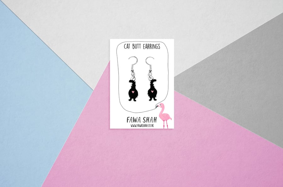 Cat Butt Earrings - Handpainted - Kitty Earrings