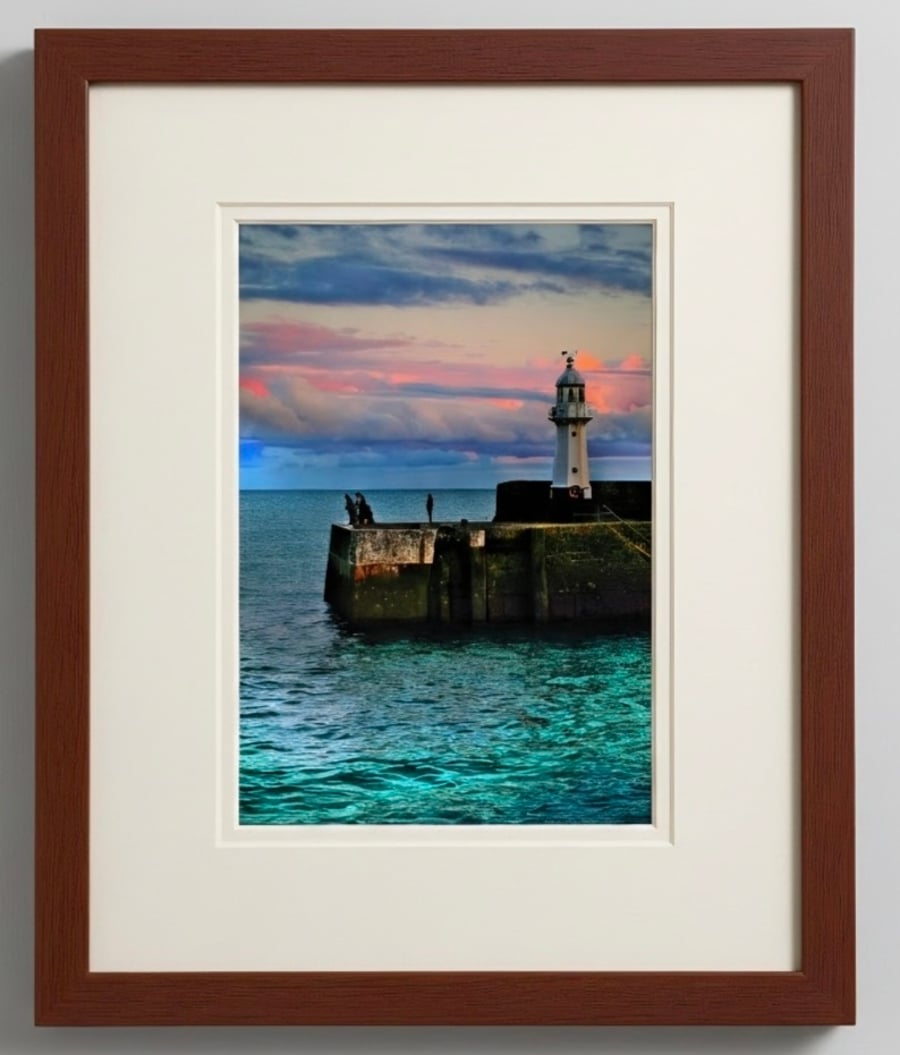 Mevagissey Lighthouse Fishing Print - Cornwall Wall Art