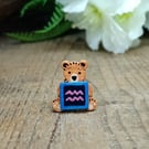 Aquarius Bear Pin, Handmade Tiny Star Sign Wooden Teddy Badge
