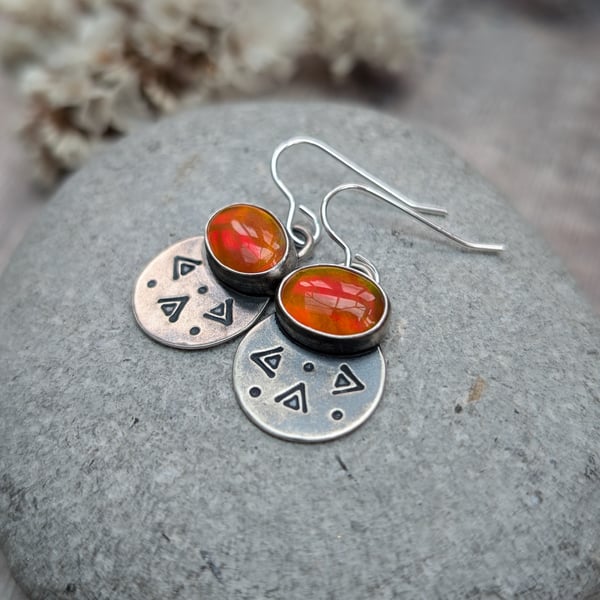 Sterling Silver Orange Aurora Opal Boho Geometric Earrings - JBJ6003