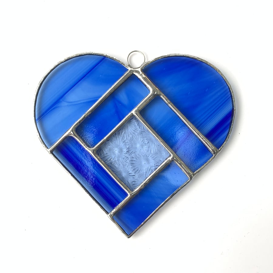 Stained Glass Heart Heart Suncatcher - Handmade Hanging Decoration - Blue