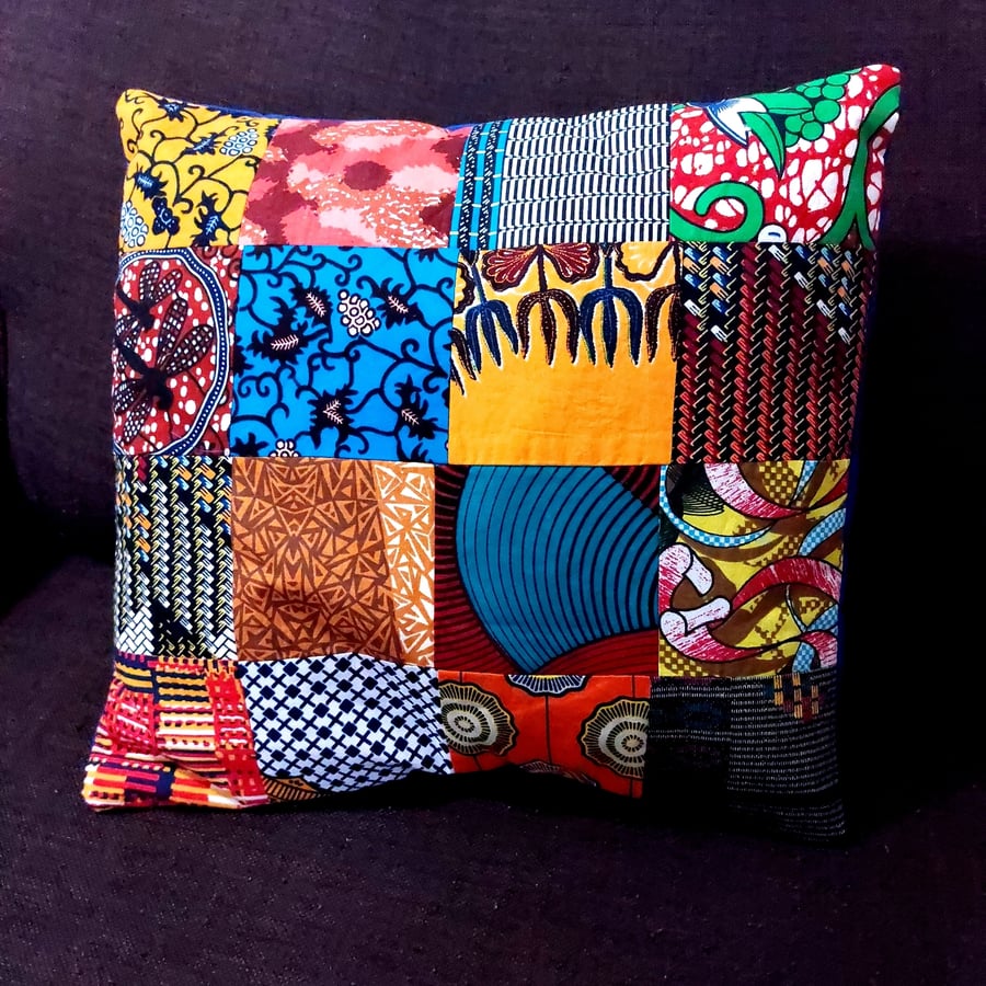 Multicoloured patchwork African fabric cotton cushion covers