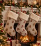Christmas Stocking Cotton, linen look with Various Seasonal Prints. Decoration