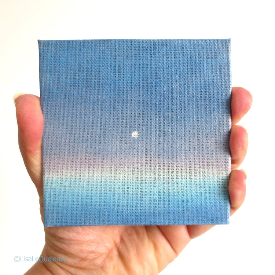 Moonrise over the sea miniature original painting coastal art small picture