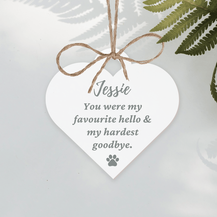 Favourite Hello - Heart: Personalised Pet Memorial Hanging Sign Pet Loss Gift