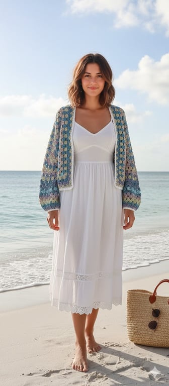 Handmade Crochet Granny Hexagon Cardigan Crop Bolero Boho Festival Jacket 