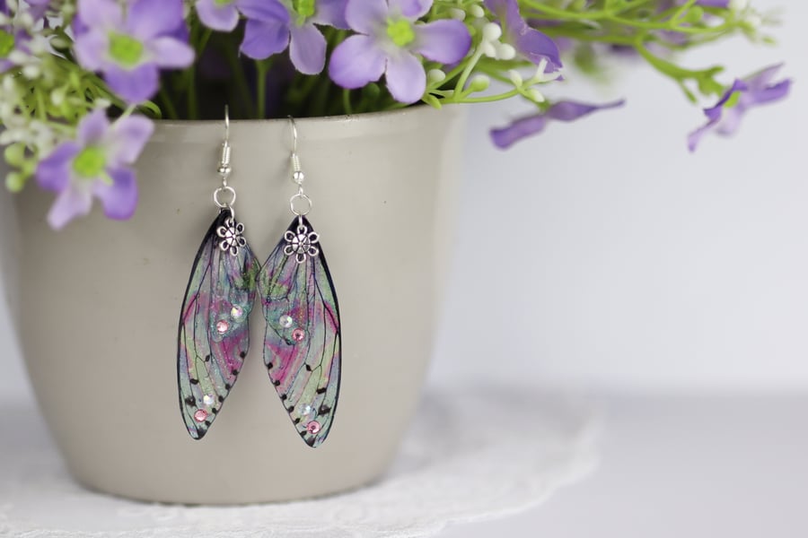 Fairy Wing Earrings - Butterfly Cicada - Aqua Holo - Fairycore - Gift - Boho