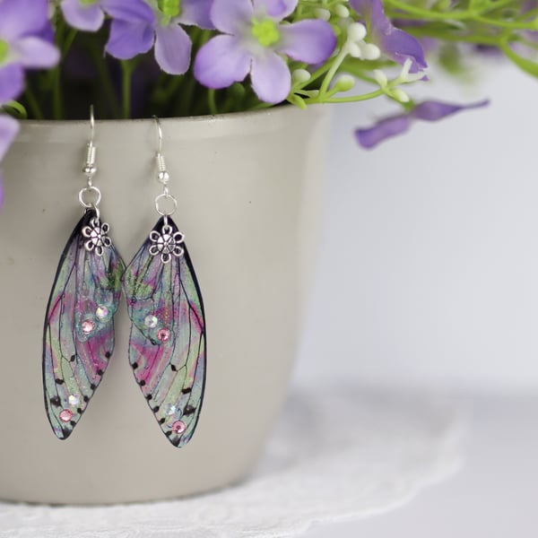 Fairy Wing Earrings - Butterfly Cicada - Aqua Holo - Fairycore - Gift - Boho