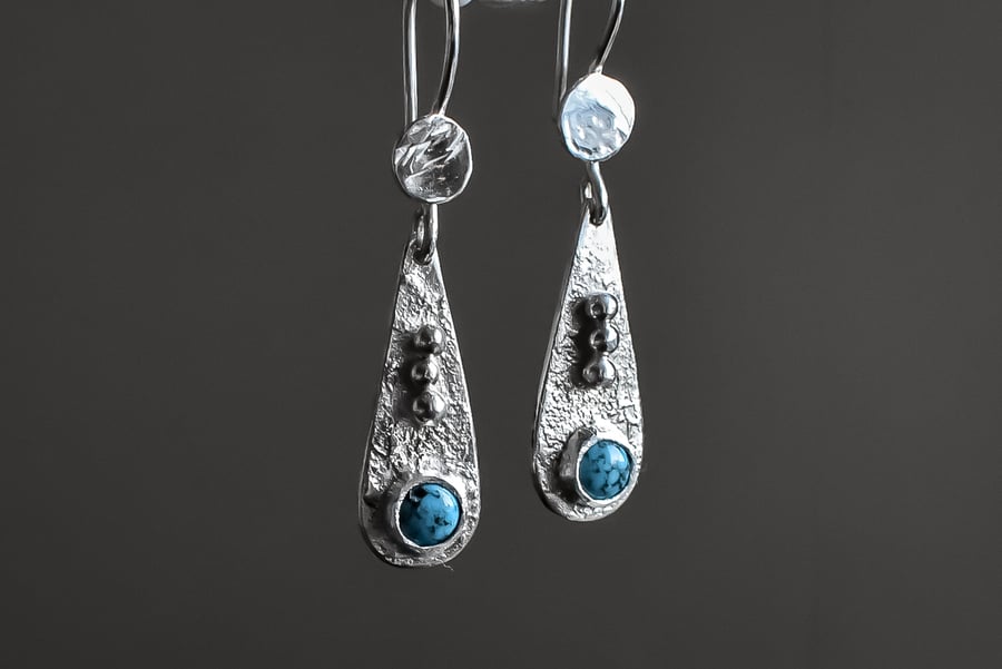 Turquoise Earrings, Argentium Silver Earrings, Handmade Earrings, Made in the UK