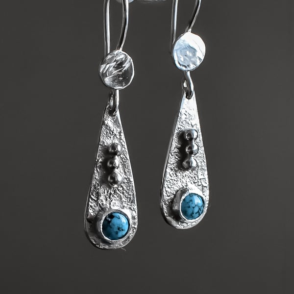 Turquoise Earrings, Argentium Silver Earrings, Handmade Earrings, Made in the UK