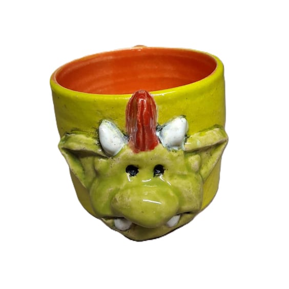 Mug, Fungus the BogeyMan Chartreuse Green and Orange Stoneware Ceramic Mug.