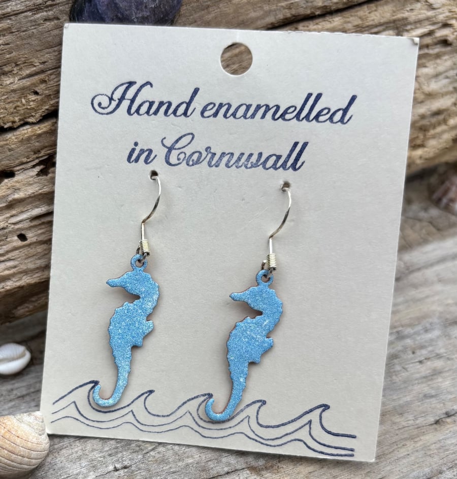 Hand enamelled seahorse earrings 