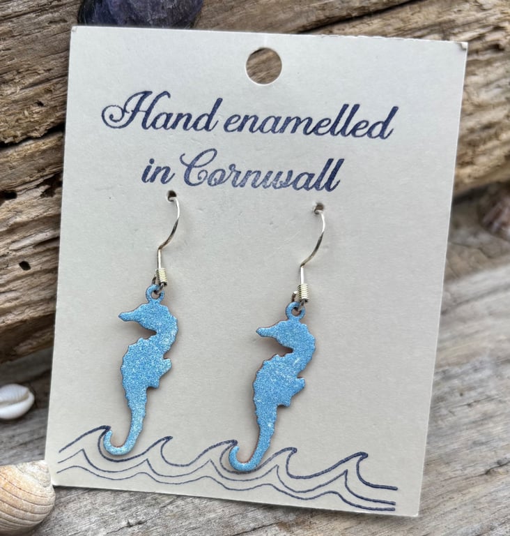 Hand enamelled seahorse earrings 