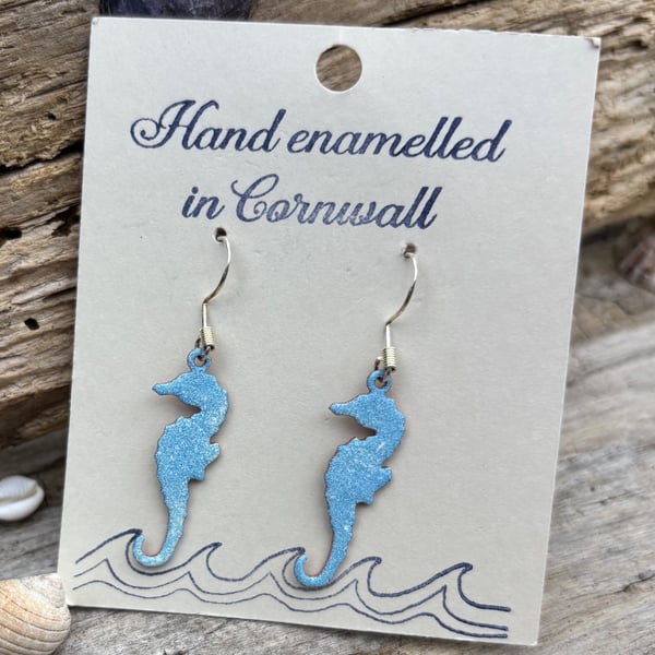Hand enamelled seahorse earrings 