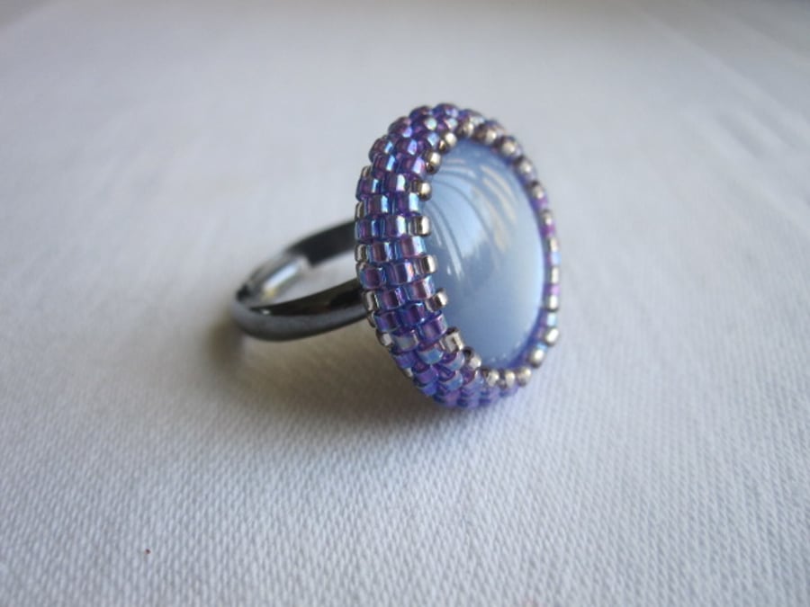 Blue & Purple Adjustable Beadwork Ring