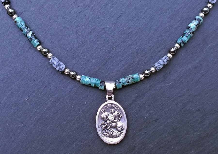 Saint George Pendant Necklace, Religious Necklace