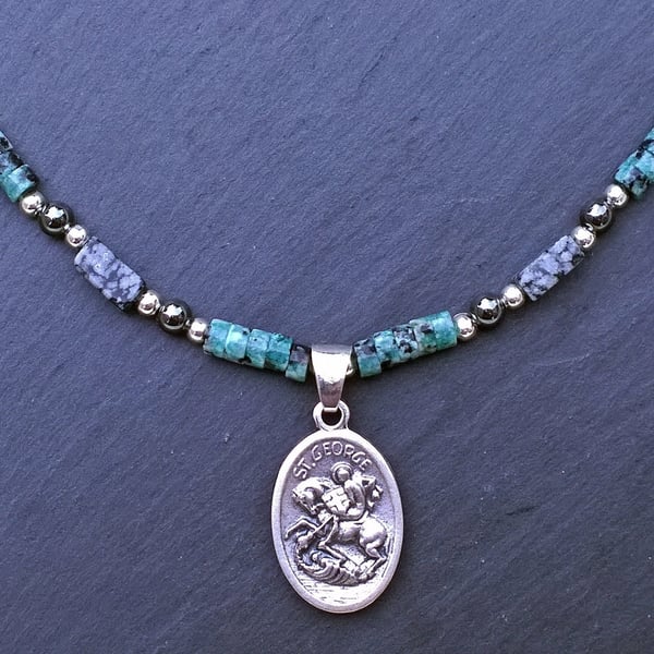 Saint George Pendant Necklace, Religious Necklace