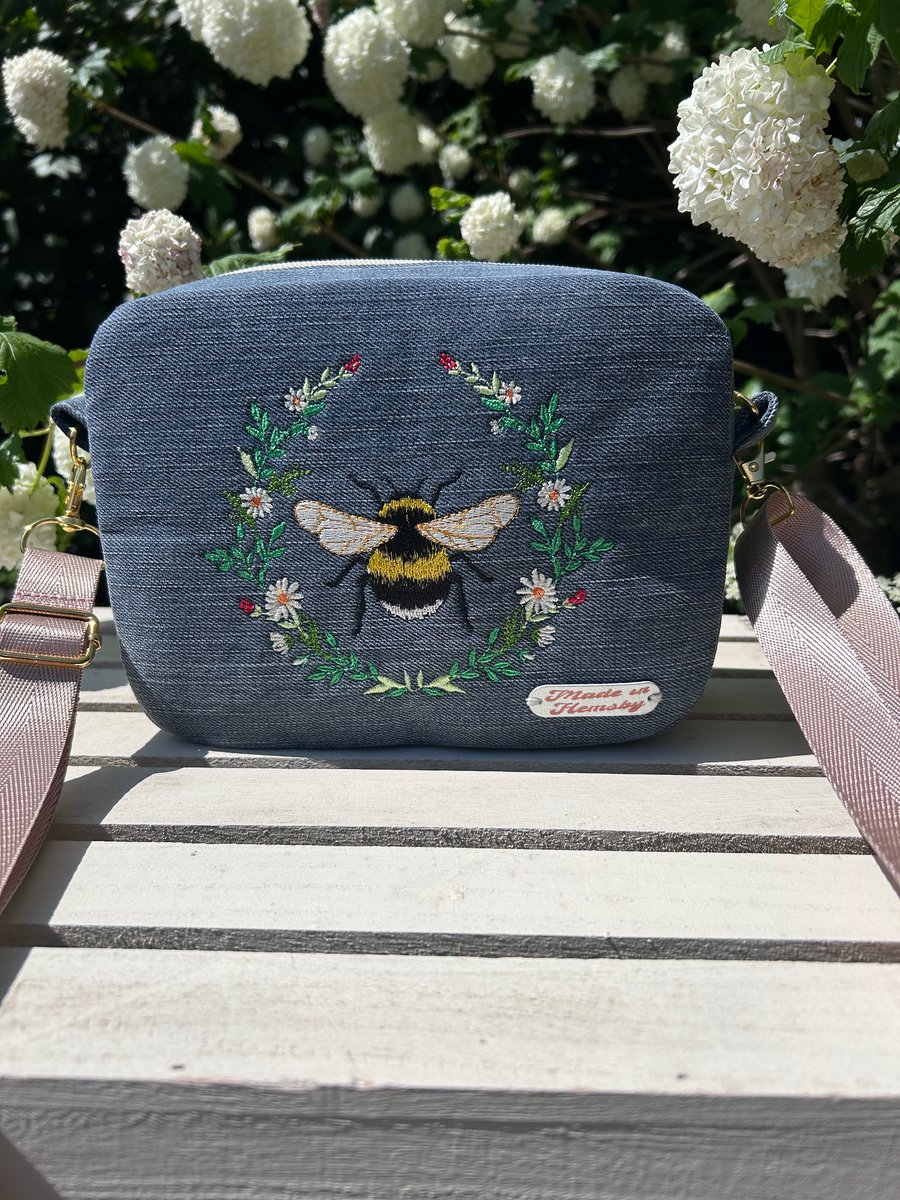Denim Crossbody Bag - bee