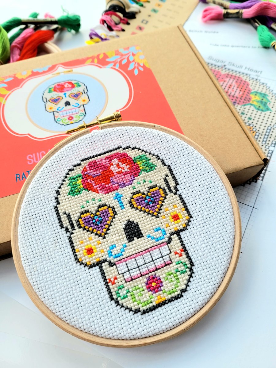 Sugar Skull Heart Cross Stitch Kit