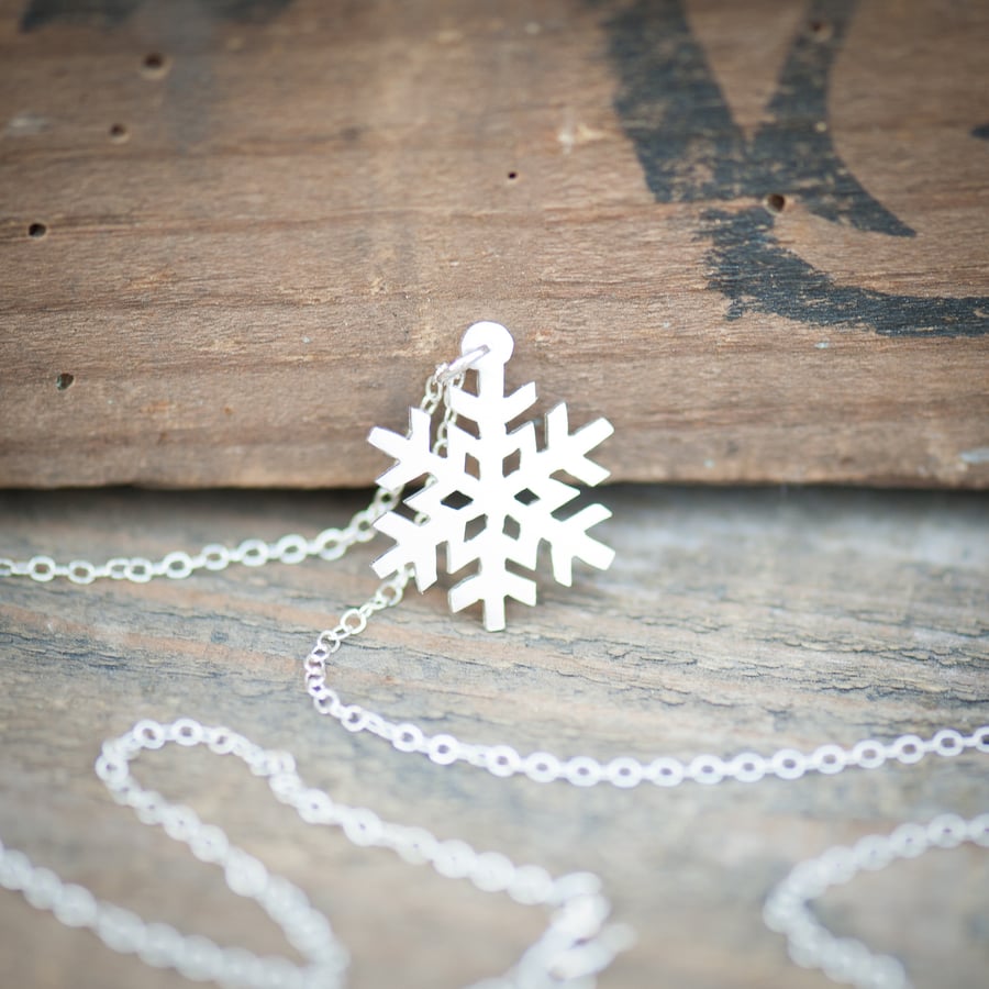 Hand Sawn Sterling Silver Snowflake Necklace