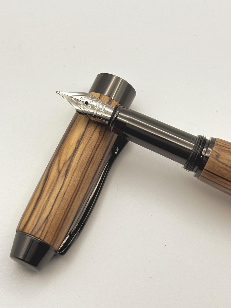 Holy Land Fountain Pen - Hand Turned From Bethlehem Olive Wood Gunmetal Fittings