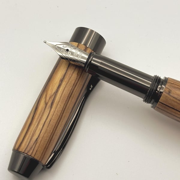 Holy Land Fountain Pen - Hand Turned From Bethlehem Olive Wood Gunmetal Fittings