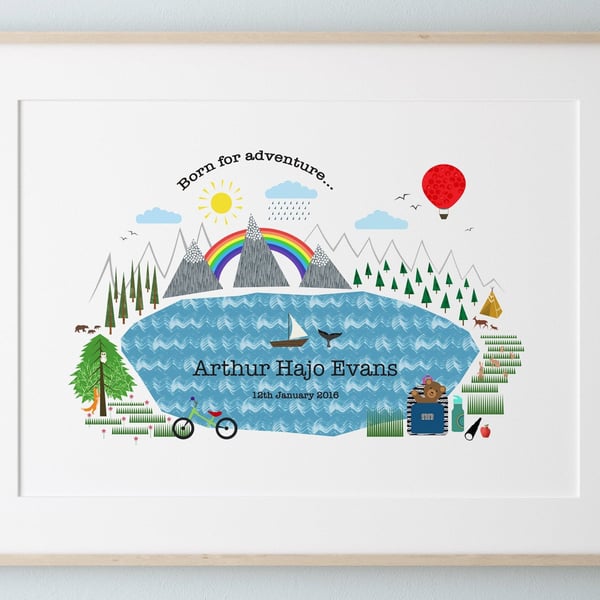 'Born for adventure' personalised art print