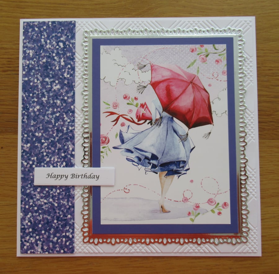 Lady With Umbrella - Large Birthday Card