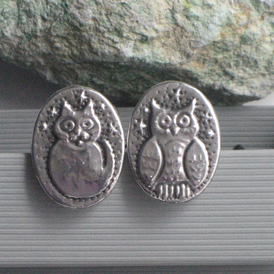 The Owl and the Pussycat Cufflinks in Silver Pewter
