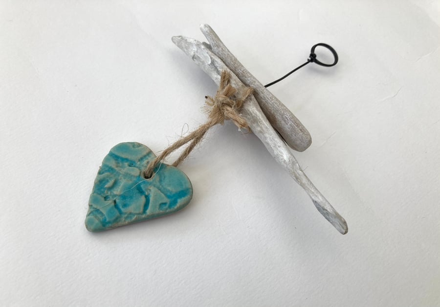 Driftwood ceramic hanger, Loveheart hanger, gift idea, birthday, home decor