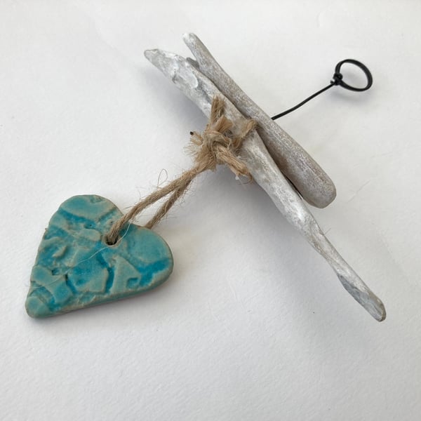 Driftwood ceramic hanger, Loveheart hanger, gift idea, birthday, home decor