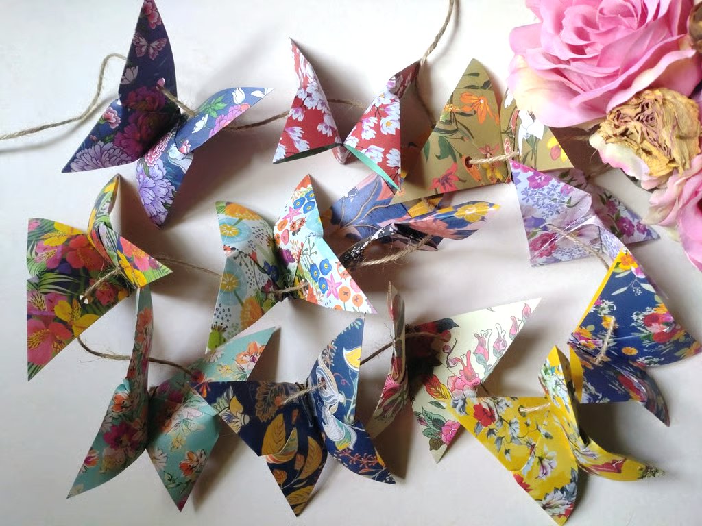 Origami Butterfly Garland, Paper Bunting, Eclectic Bohemian Interiors