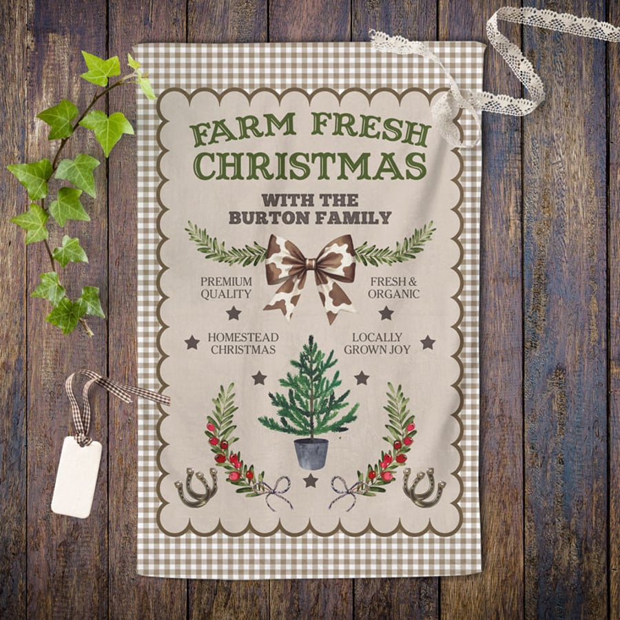 Homestead Personalised Christmas Tea Towel - 100% cotton Christmas Kitchen Gift