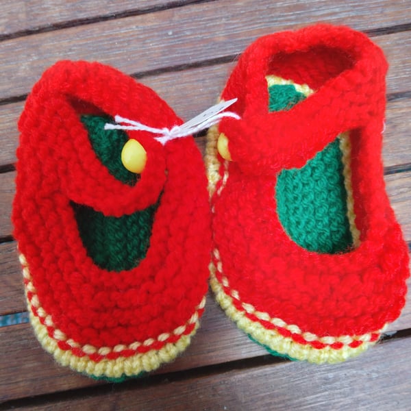 Bootees hand knitted in bright colours