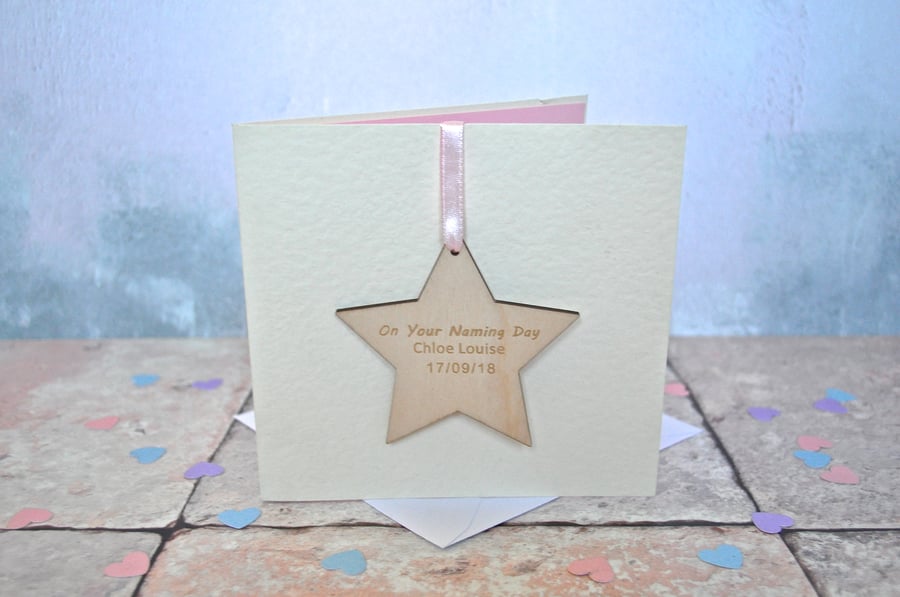 Personalised Christening Wooden Decoration Card