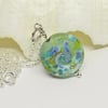 Aqua Blue Lampwork Glass Pendant Necklace - Sterling Silver