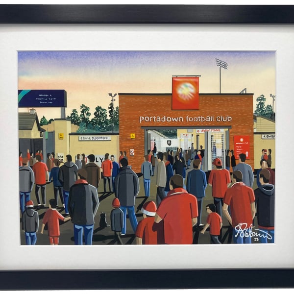 Portadown F.C, Shamrock Park. Quality Framed, Football Art Print