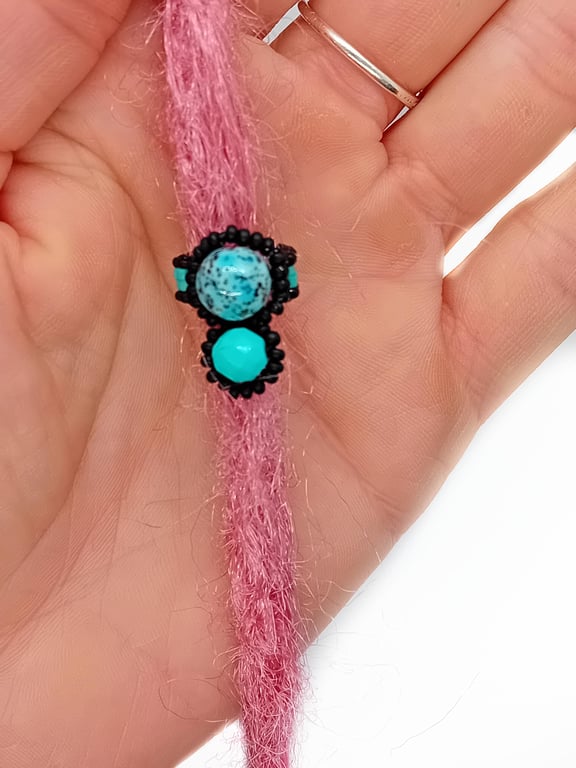 Blue and black marble tribal bead dreadlock bead