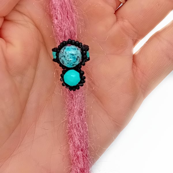 Blue and black marble tribal bead dreadlock bead