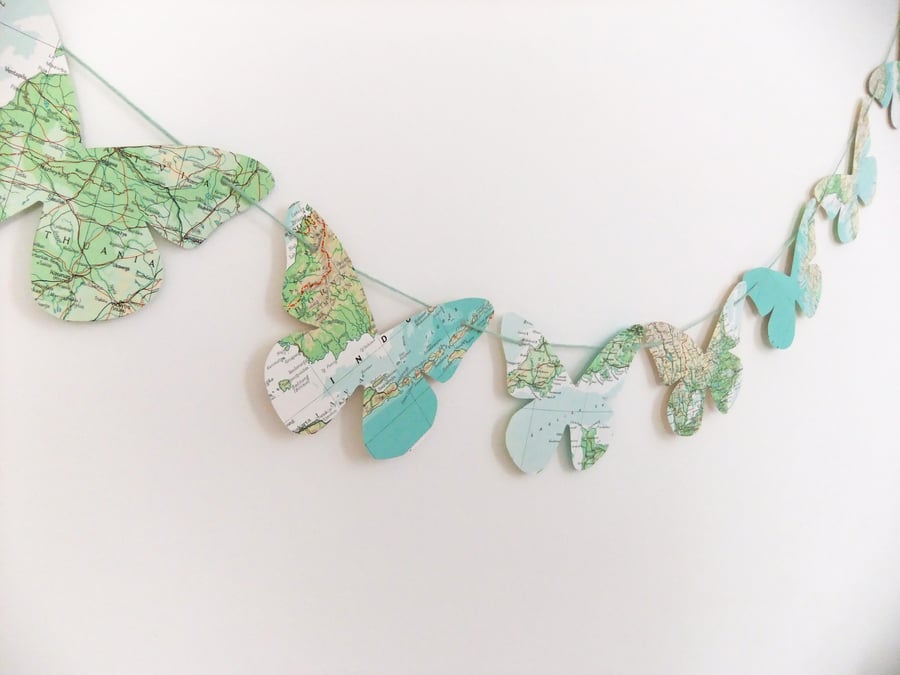 Bunting - butterfly bunting - paper bunting - recycled bunting