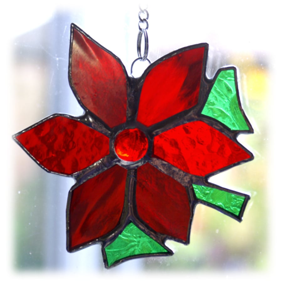 SOLD Poinsettia Suncatcher Stained Glass Red Flower